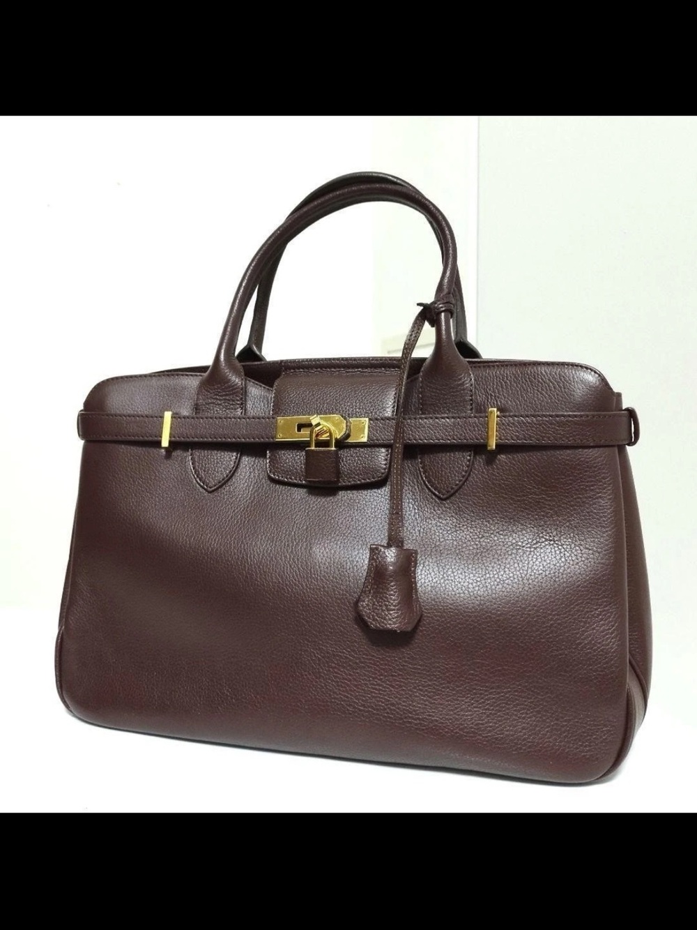 Morabito Dark Brown Leather Satchel with Gold Hardware